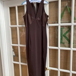 Elegant formal dress in deep rich brown.